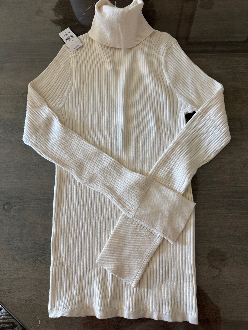 LOFT Cream Ribbed Turtleneck